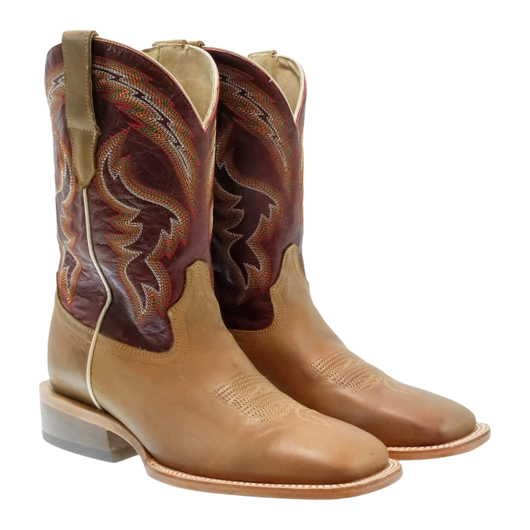 RW Ranch Men's Burgundy Goat Leather 11" Wide Square Toe Western Boot WR0008-2