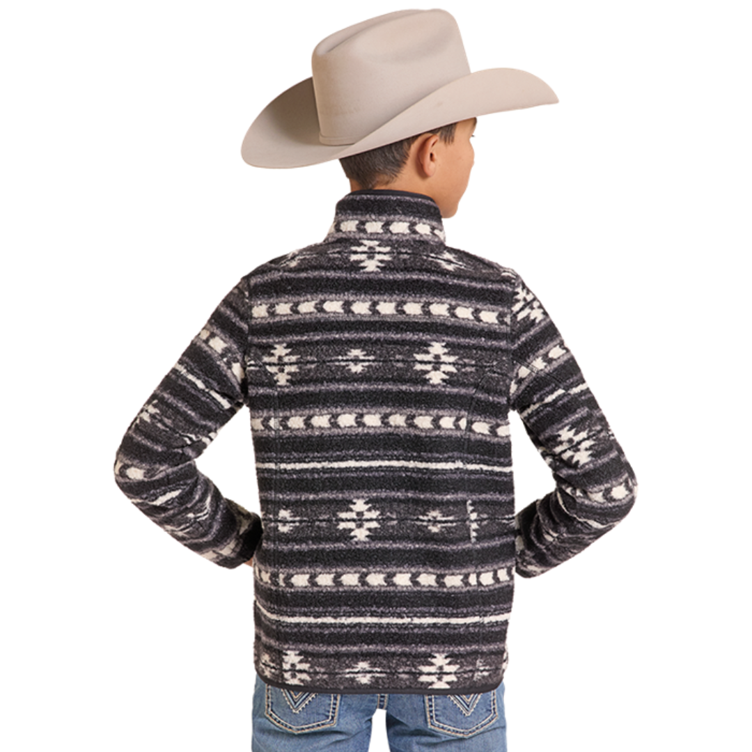 Rock & Roll Denim Youth Boy's Charcoal Aztec Stripe Berber Zip Jacket BB92C09217