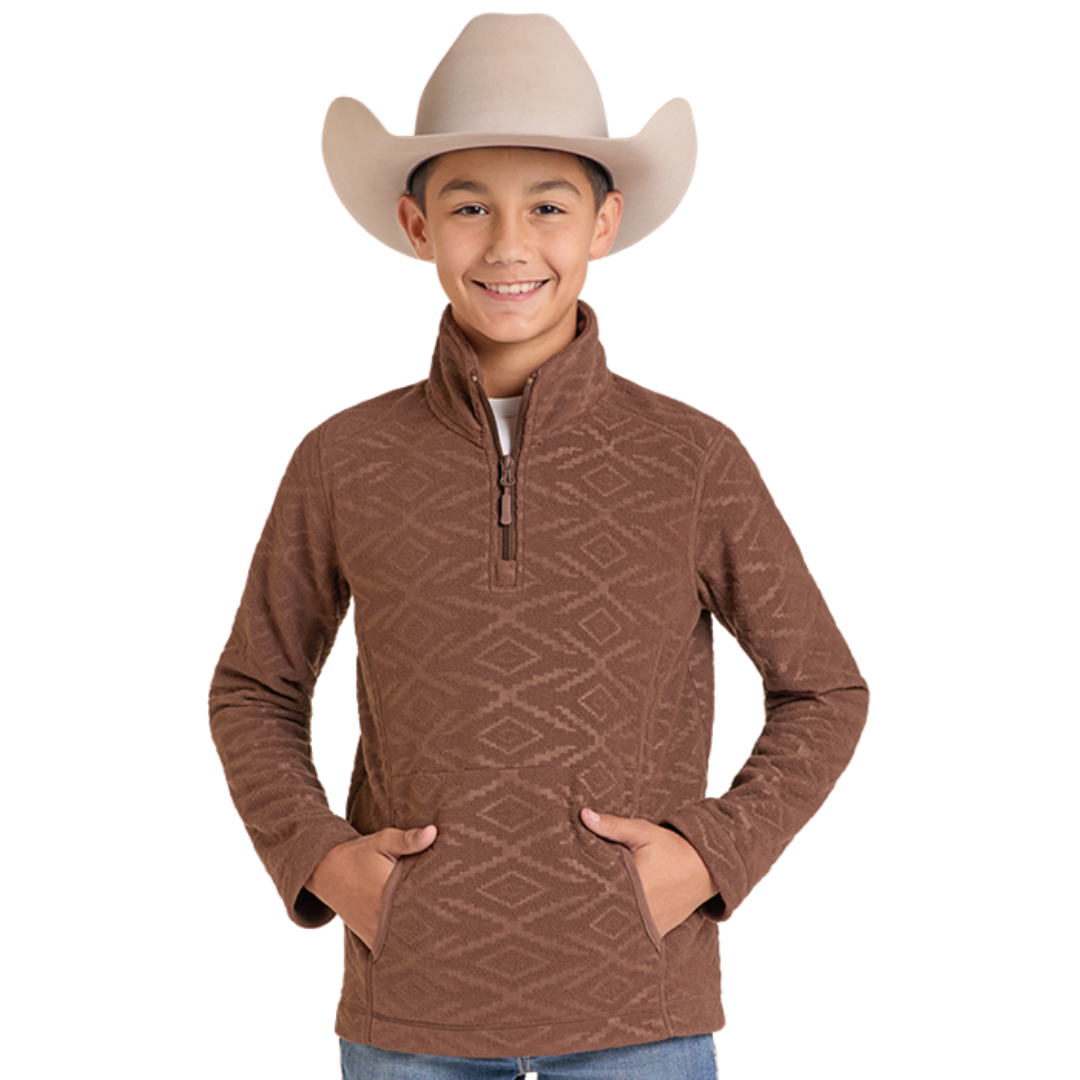 Powder River Outfitters Youth Boy's Brown Shearling Embossed Fleece Pullover DB91C09251