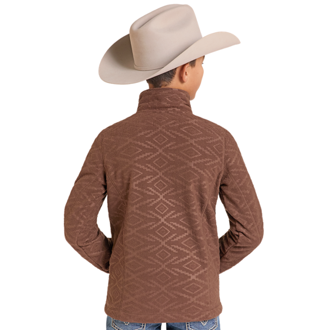 Powder River Outfitters Youth Boy's Brown Shearling Embossed Fleece Pullover DB91C09251