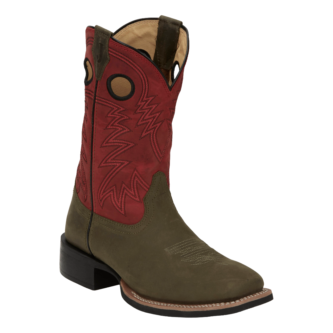 Justin Men's Shane Grey Leather 11" Wide Square Toe Western Boot FN7120