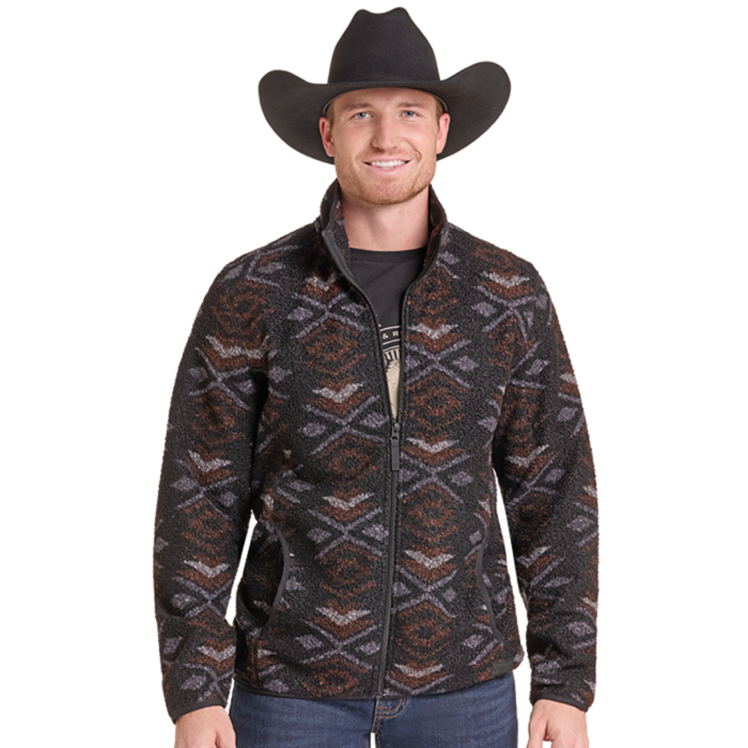 Rock & Roll Denim Men's Performance Black Aztec Berber Full Zip Jacket BM92C09219
