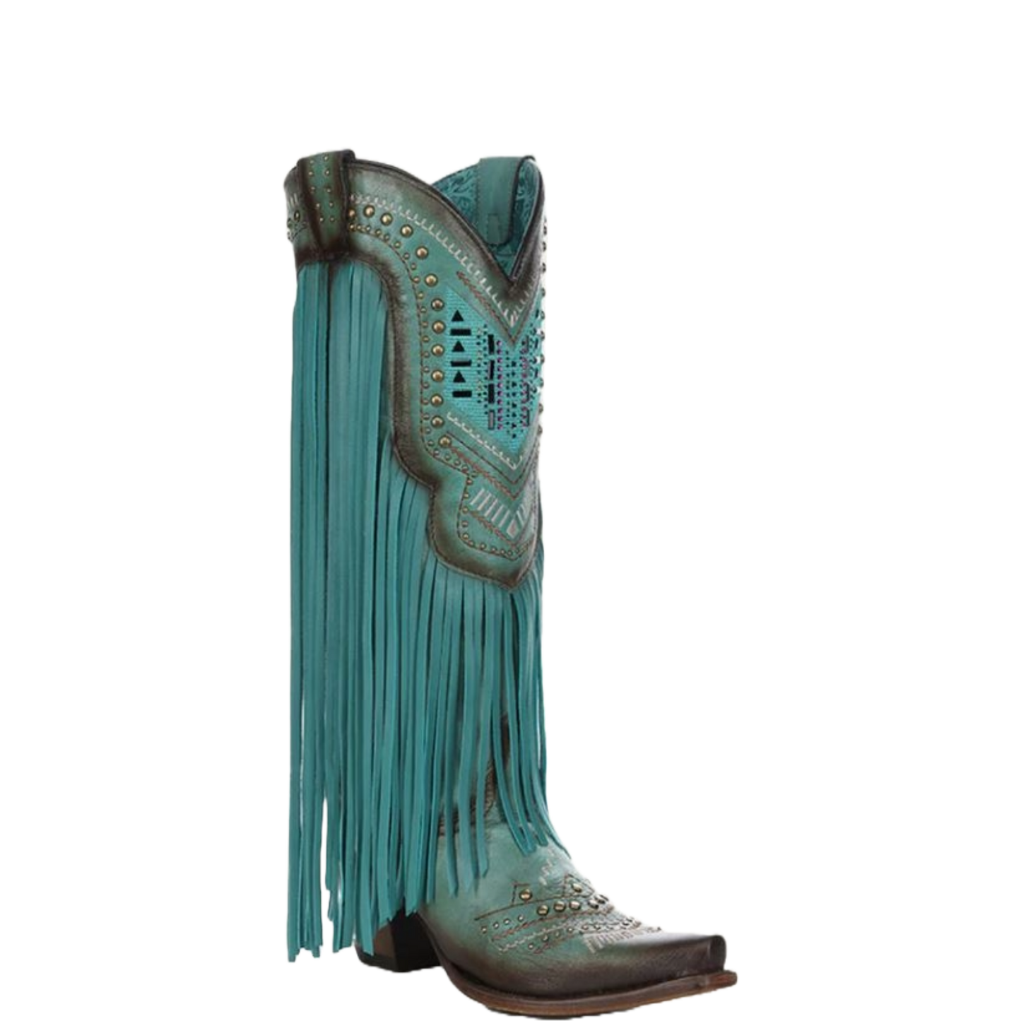 Corral Ladies Crystals & Lamb Fringe Turquoise Western Boots C4077