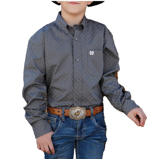 Cinch Youth Boy's Grey Circle Print Button Down Shirt MTW7060394