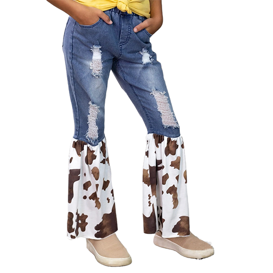 Southern Grace Girls Western and Wildin' Denim Cowhide Flare Jeans K6708E