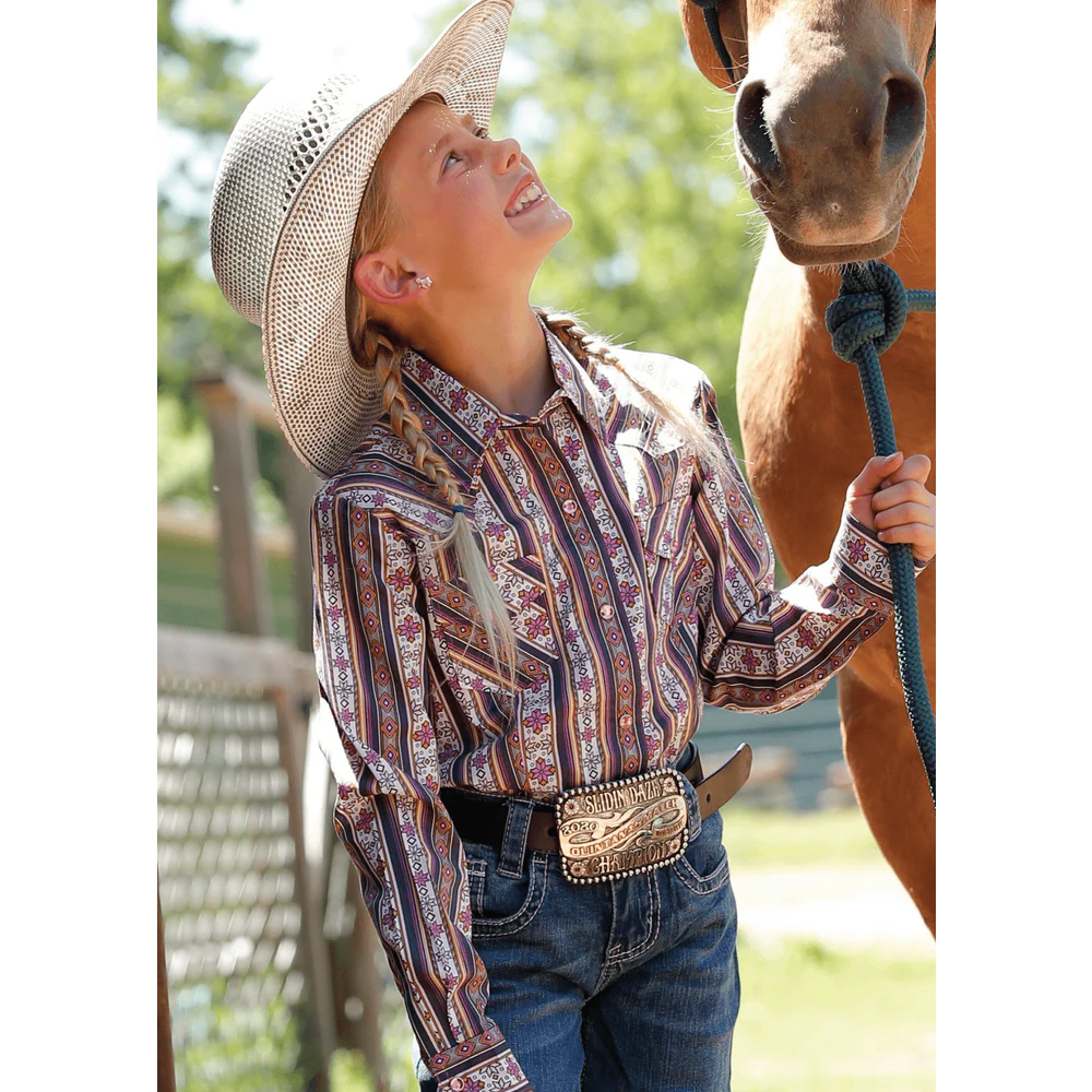 Cruel Denim® Youth Girl's Pink Geo Printed Snap Down Shirt CTW3230036