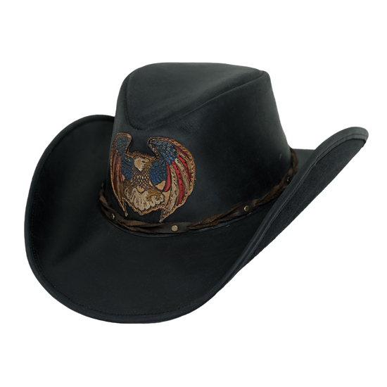 Austin Handmade Hats Eagle Flight Black Leather Hat 15-911