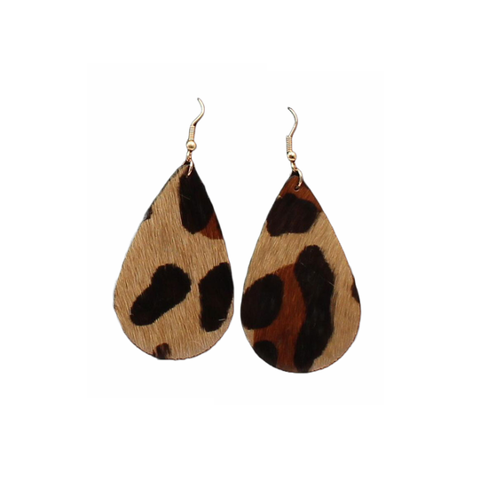 Silver Strike Ladies Leopard Hair On Tear Drop Earrings DE0475TG