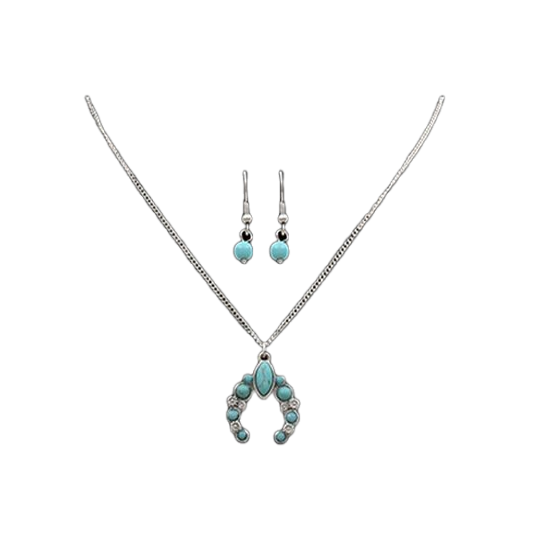 Silver Strike® Ladies Squash Blossom Turquoise Jewelry Set DNE0736SBTQ