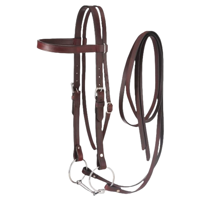 Tough 1 Dark Oil Draft/Large Horse Browband Headstall With Split Reins & Snaffle Bit