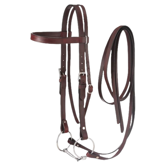 Tough 1 Dark Oil Draft/Large Horse Browband Headstall With Split Reins & Snaffle Bit