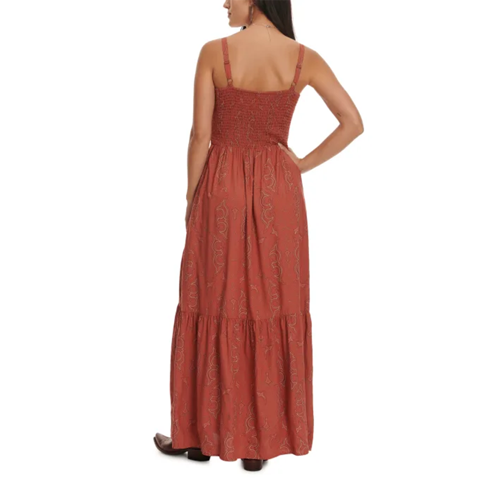Wrangler Ladies Paprika Boot Stitch Print Smocked Maxi Dress 112344670
