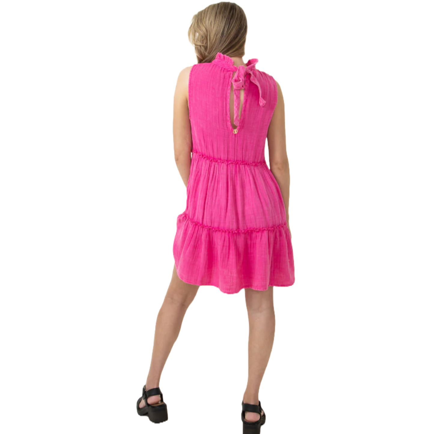 Simply Southern Ladies Gauze Tieback Hot Pink Dress 0124-DRS-GZE-TBCK- Simply Southern Ladies Gauze Tieback Hot Pink Dress 0124-DRS-GZE-TBCK-