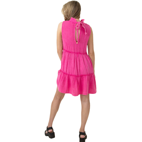 Simply Southern Ladies Gauze Tieback Hot Pink Dress 0124-DRS-GZE-TBCK-HTPNK