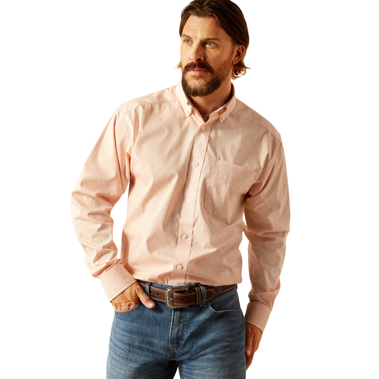 Ariat Men's Wrinkle Free Ashton Pink Classic Fit Button Down Shirt 10054688
