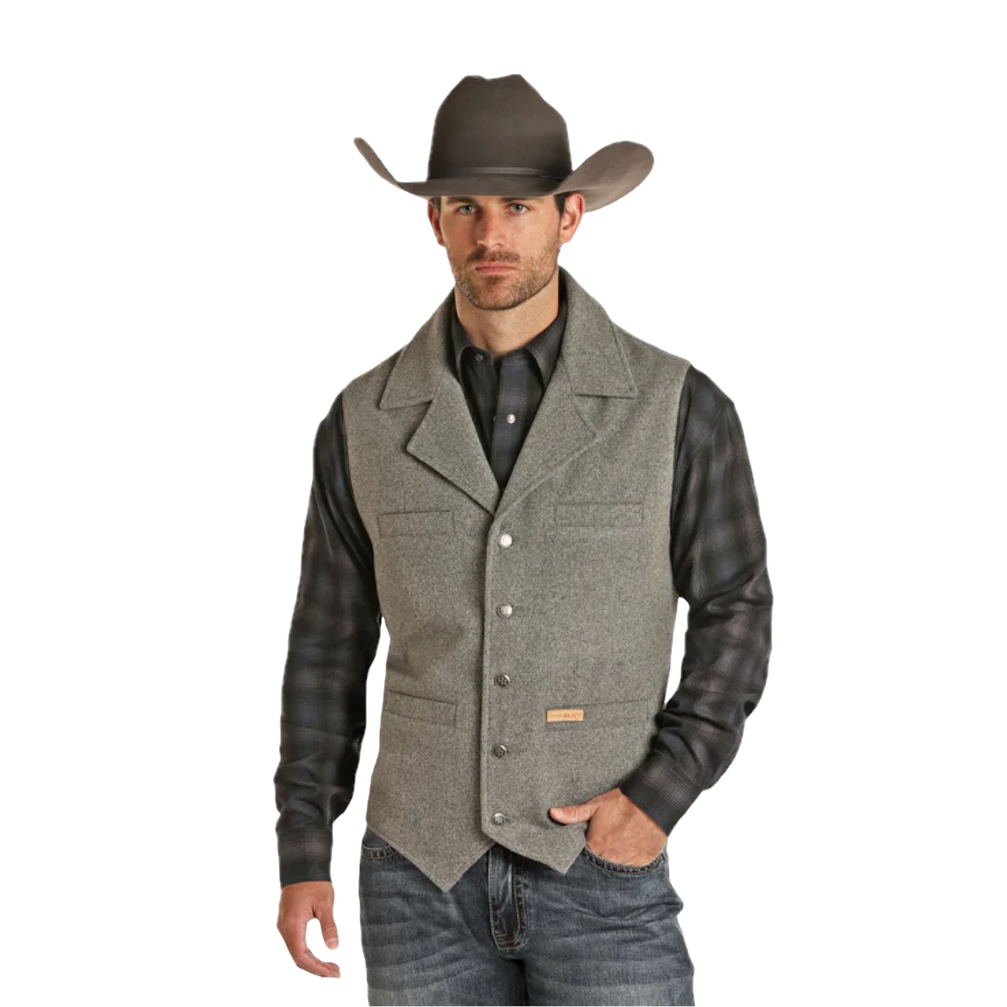 Powder River Outfitters Men's Montana Wool Dark Grey Heather Vest 98-1176-04