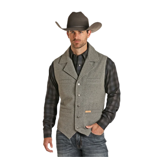 Powder River Outfitters Men's Montana Wool Dark Grey Heather Vest 98-1176-04