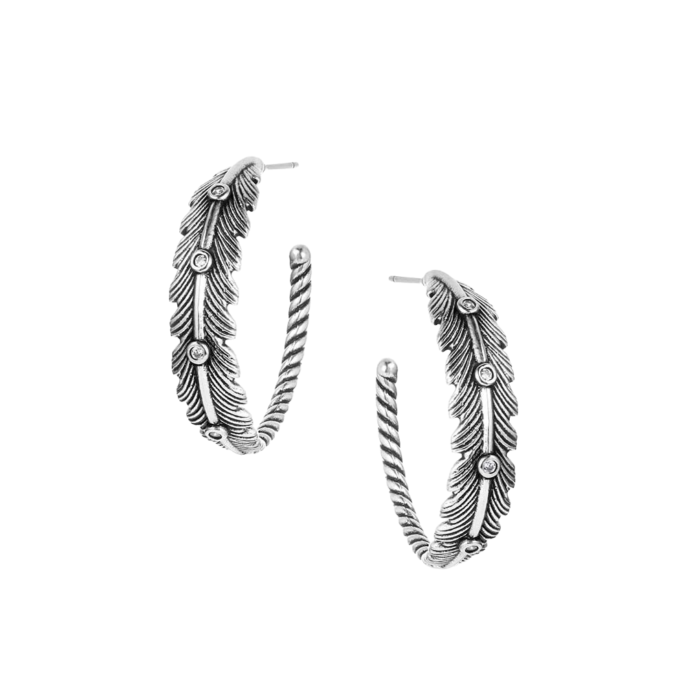 Montana Silversmiths Silver Feathered Path Hoop Earrings ER6310