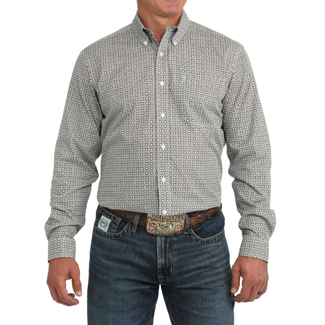 Cinch Men's Modern Print White Button Down MTW1347169