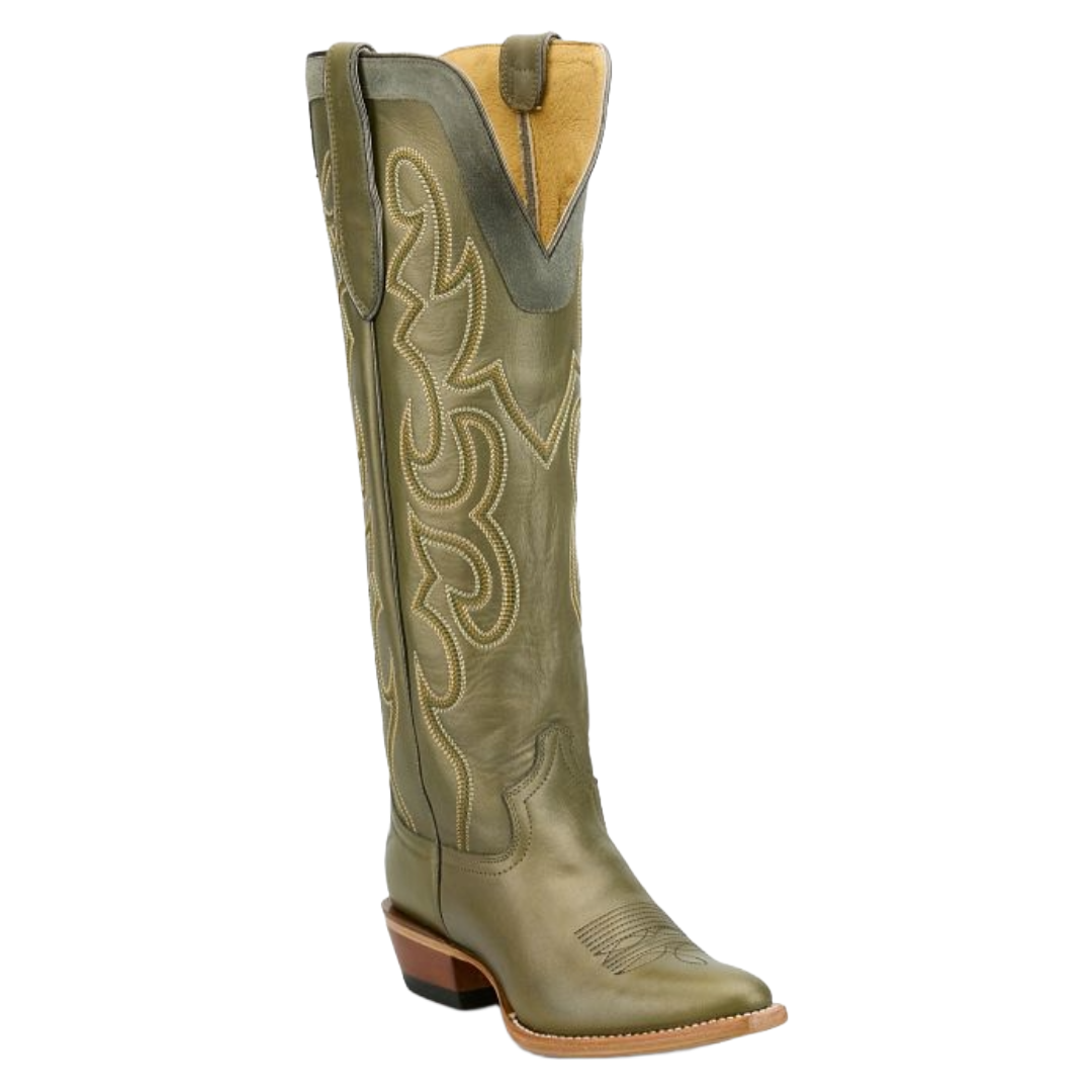 Justin Ladies ADA Green Leather Pointed Toe Tall Western Boot VN4482L