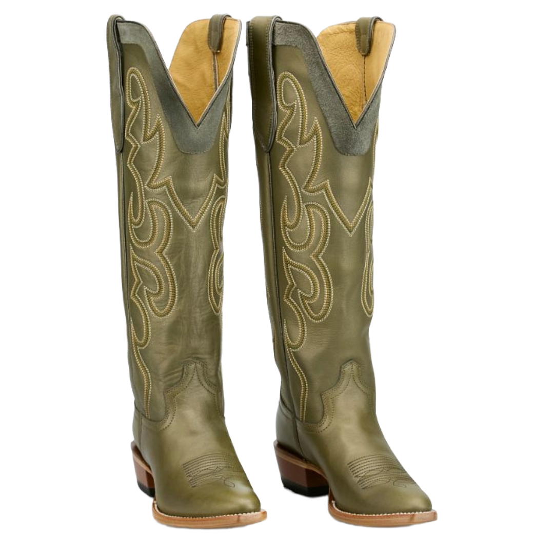 Justin Ladies ADA Green Leather Pointed Toe Tall Western Boot VN4482L