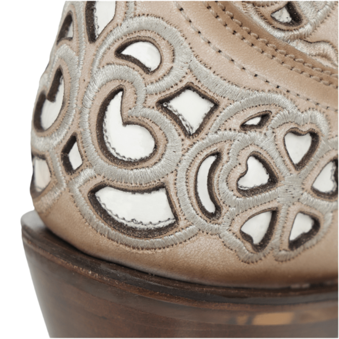 Corral Ladies Bone Flower Inlay & Embroidery & Studs Ankle Boot A5213