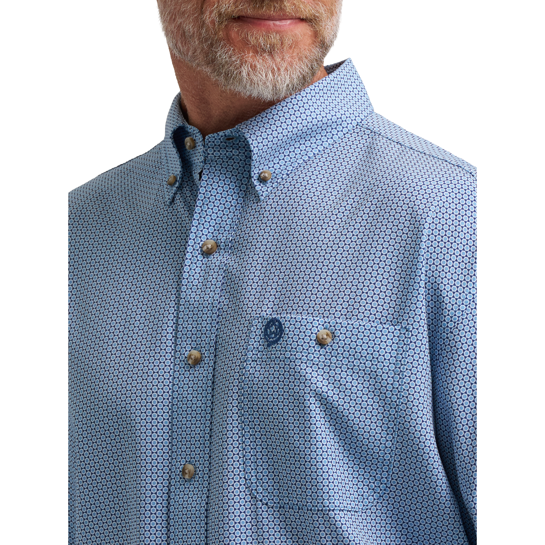 Wrangler X George Strait Men's One Pocket Blue Easy Care Button Shirt 112385377