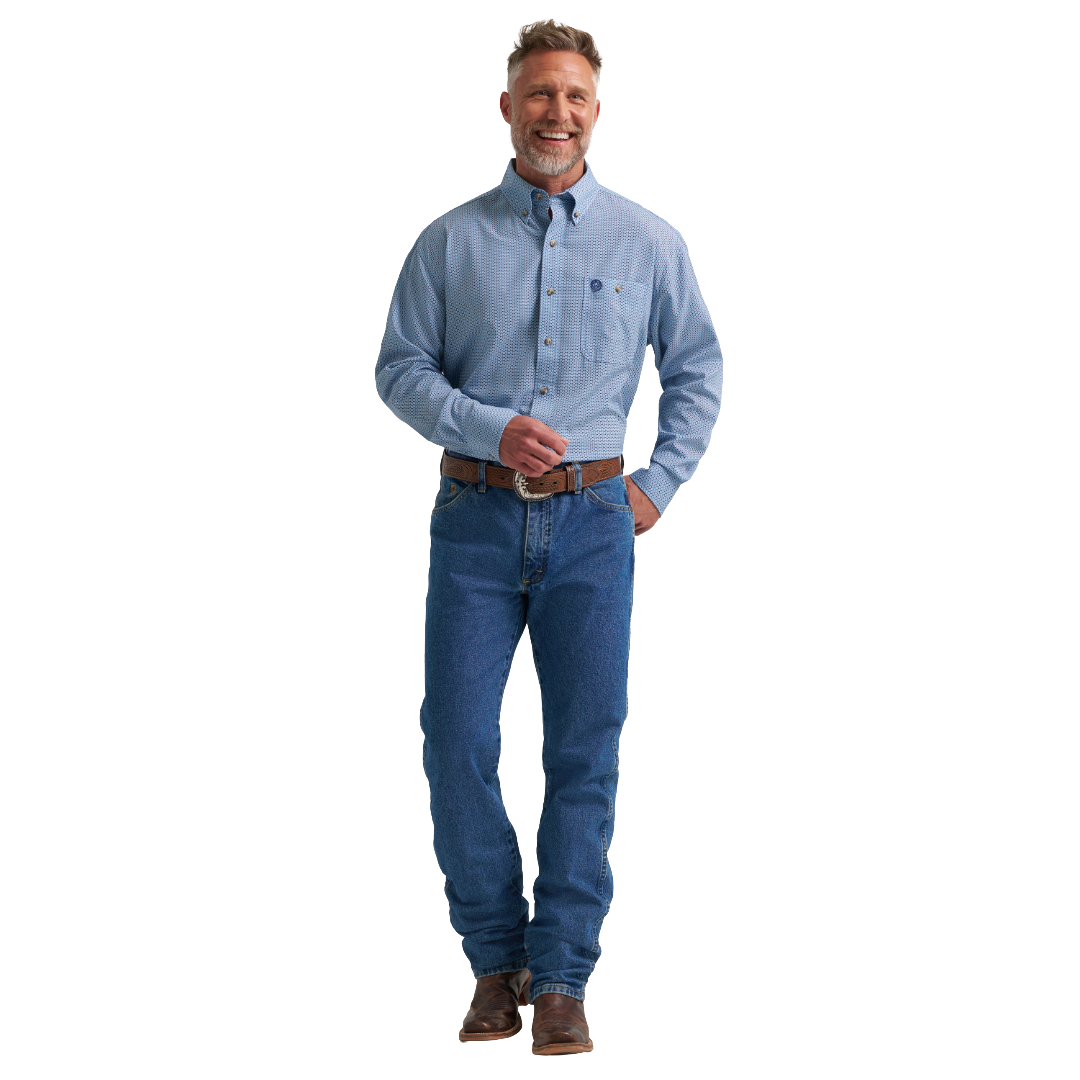 Wrangler X George Strait Men's One Pocket Blue Easy Care Button Shirt 112385377