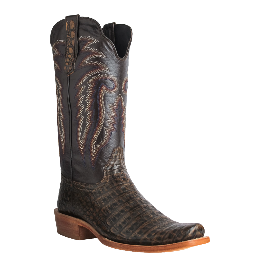 R. Watson Men's 13" Golden Chocolate Caiman Belly Leather Western Boot RW2007-1