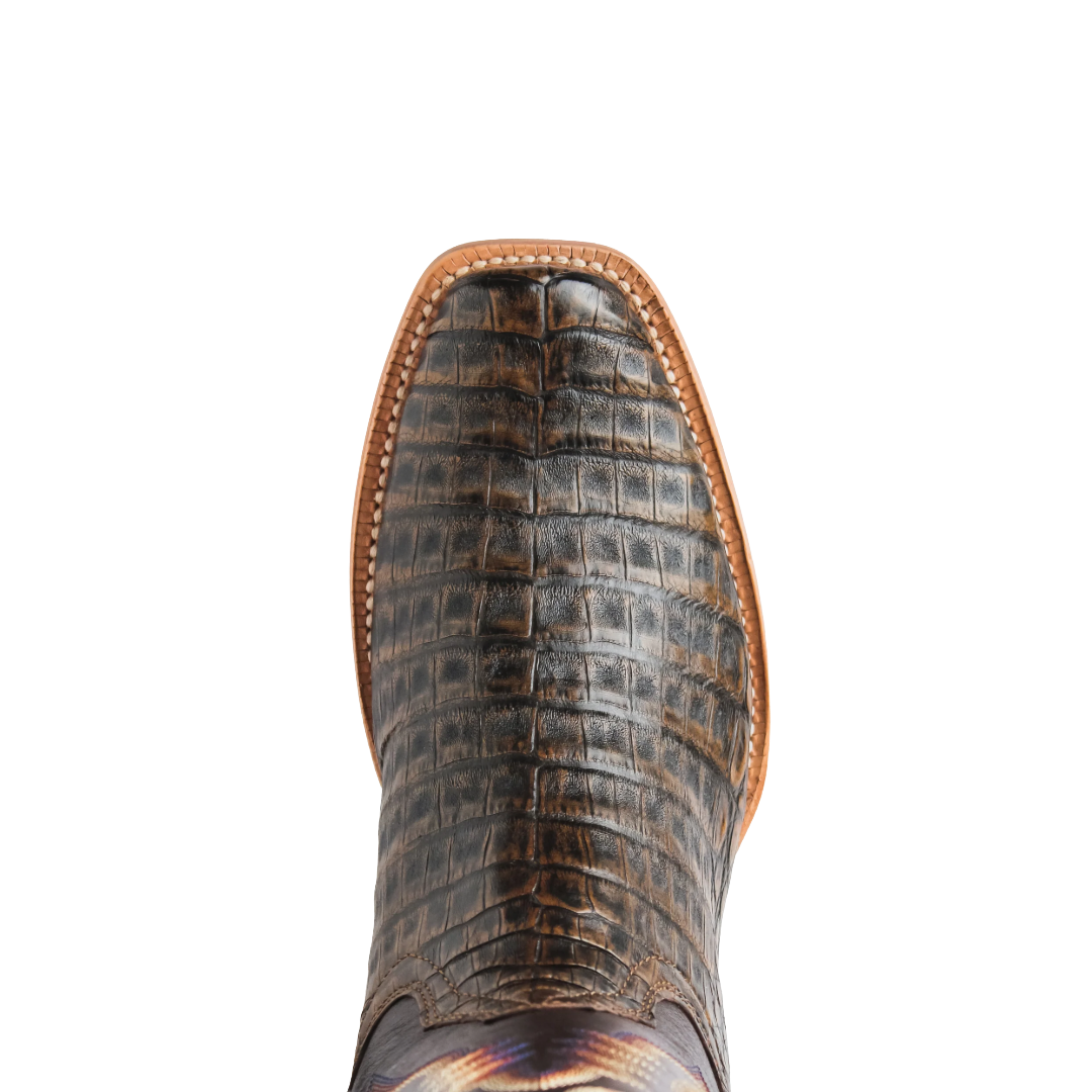 R. Watson Men's 13" Golden Chocolate Caiman Belly Leather Western Boot RW2007-1