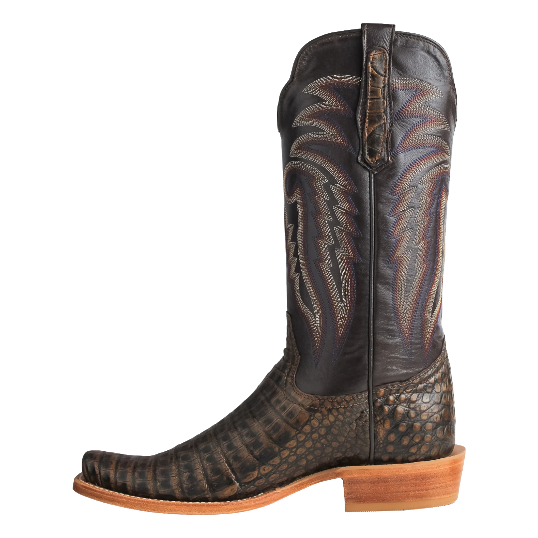 R. Watson Men's 13" Golden Chocolate Caiman Belly Leather Western Boot RW2007-1