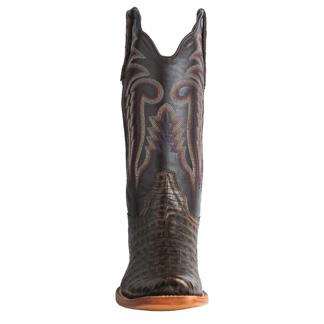 R. Watson Men's 13" Golden Chocolate Caiman Belly Leather Western Boot RW2007-1