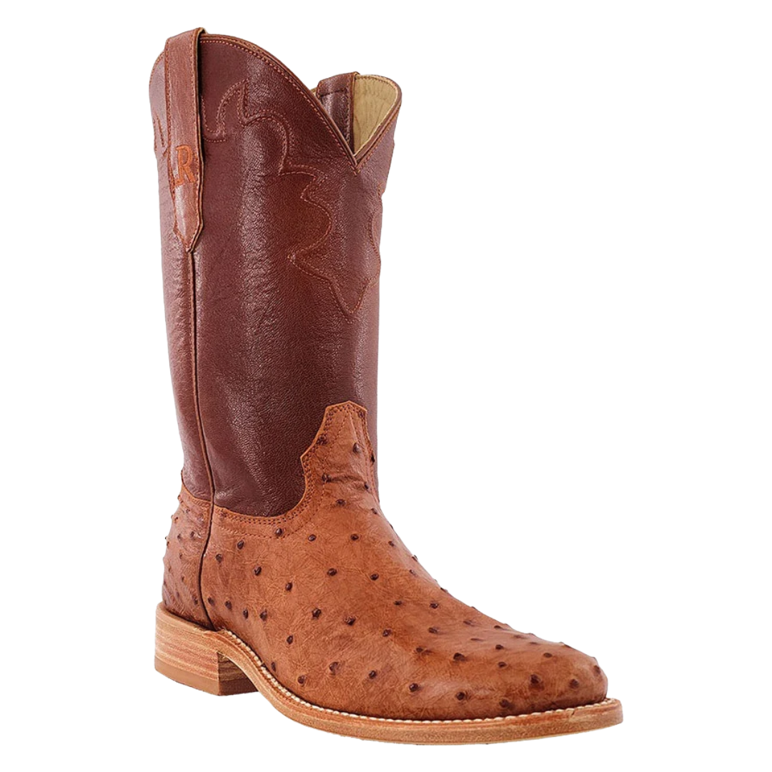R. Watson Men's 12" Cognac Full Quill Ostrich Leather Western Boot RW4002-5