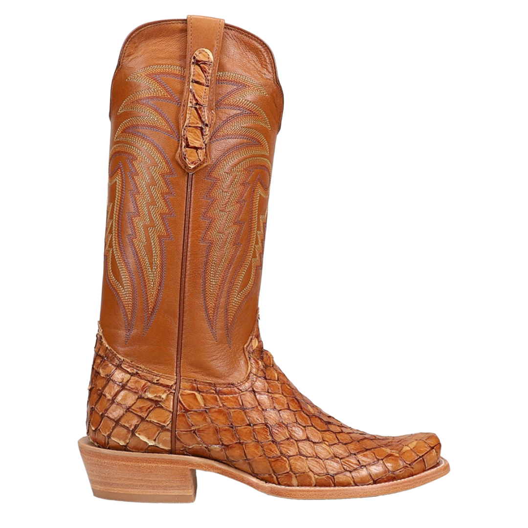 R. Watson Men's 13"  Cognac Pirarucu Leather Western Boot RW7803-1
