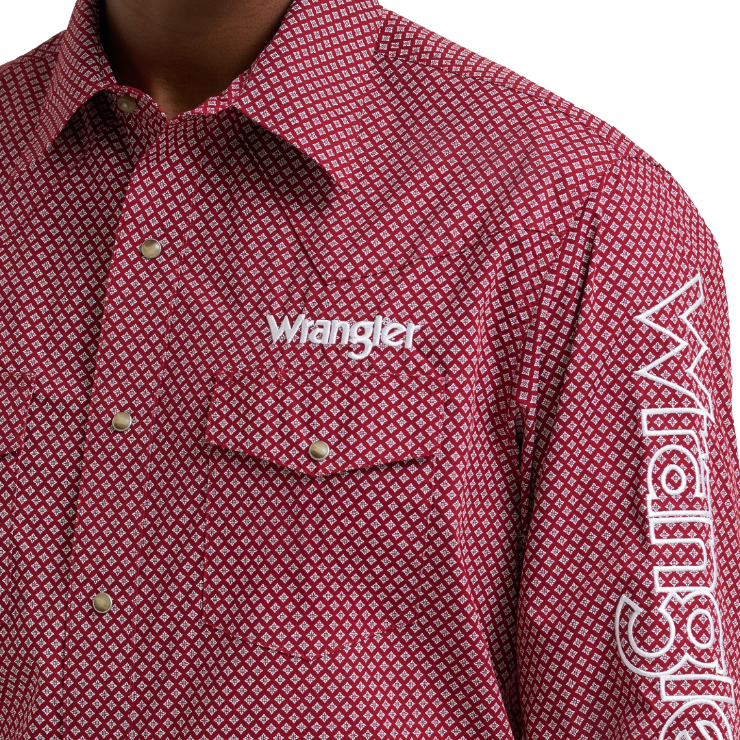 Wrangler Men's Red Printed Logo Snap Button Shirt 112385927