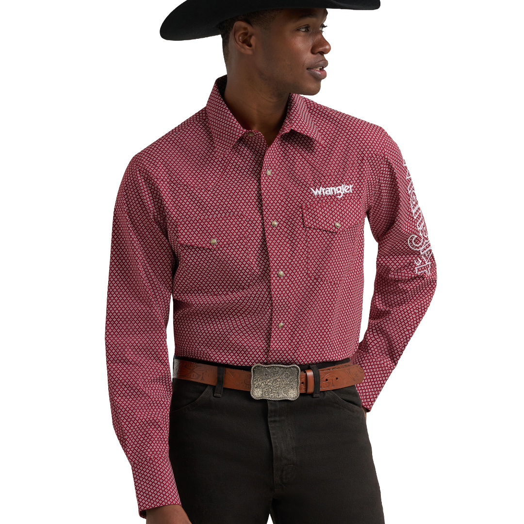 Wrangler Men's Red Printed Logo Snap Button Shirt 112385927