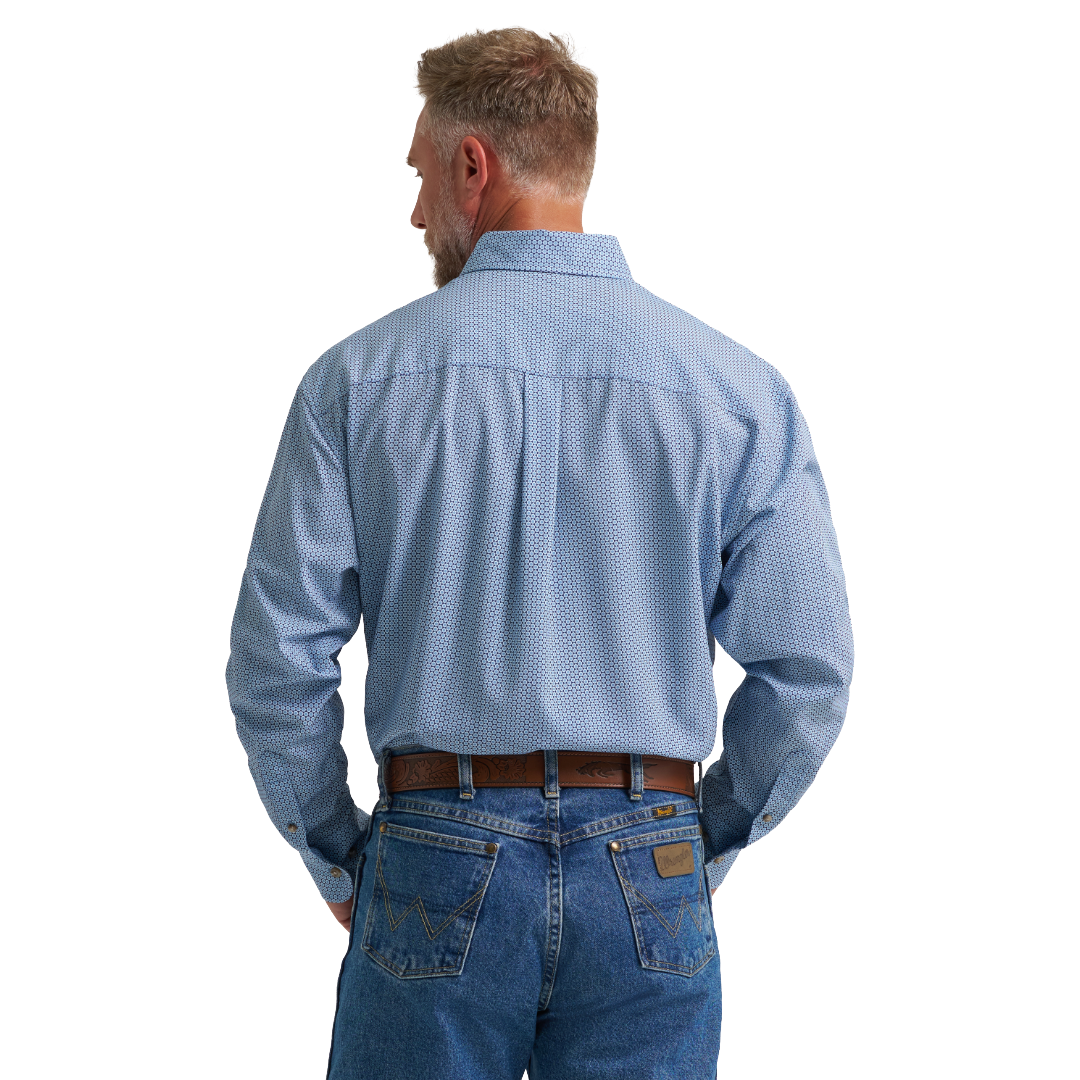 Wrangler X George Strait Men's One Pocket Blue Easy Care Button Shirt 112385377