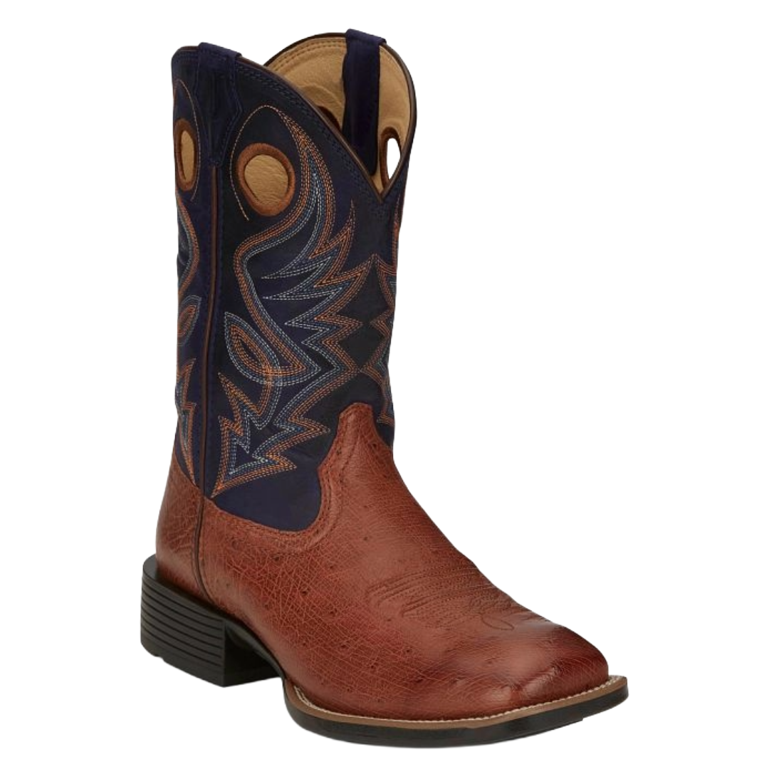 Justin Men's Roswell Blue 11" Smooth Ostrich Wide Square Toe Boots UN8751