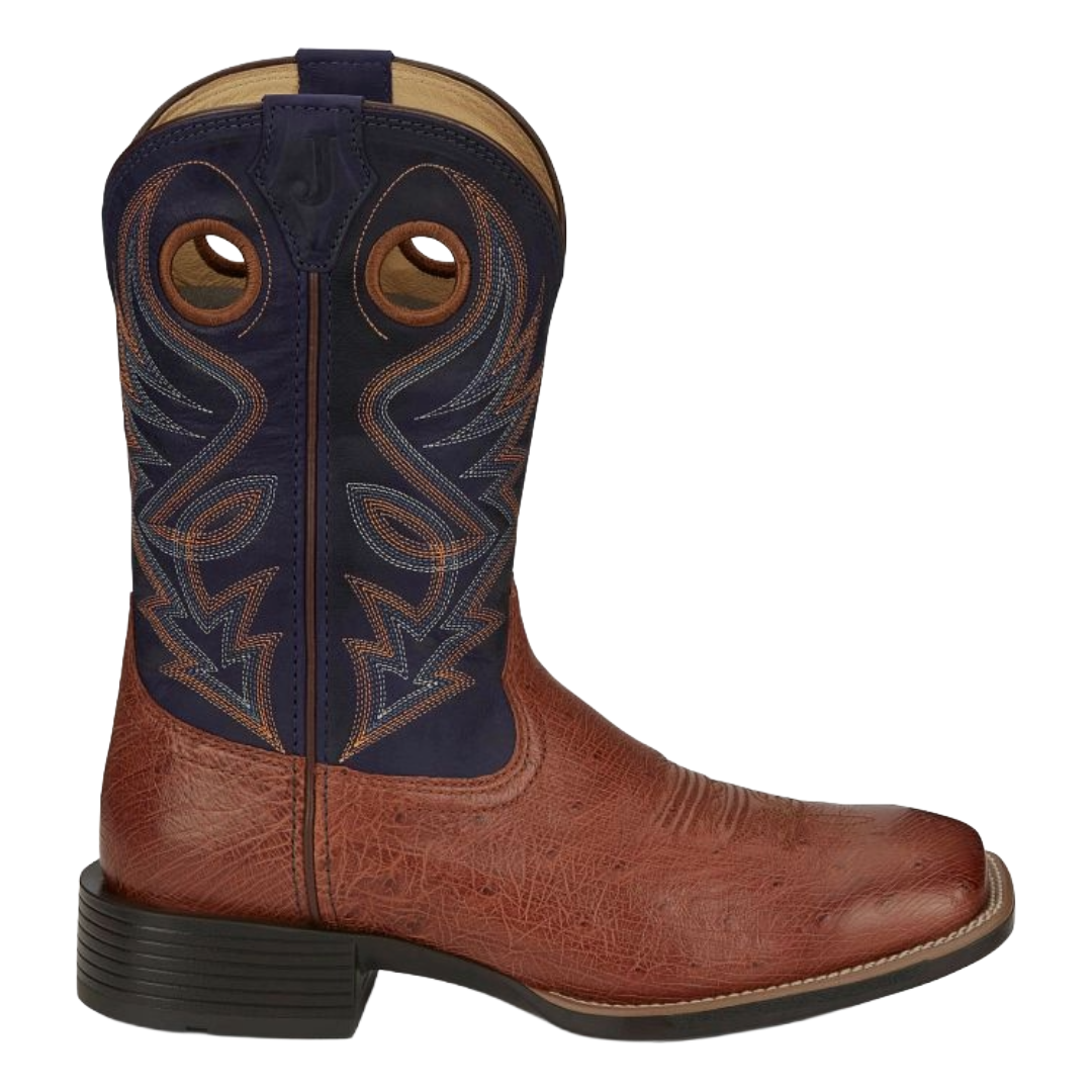 Justin Men's Roswell Blue 11" Smooth Ostrich Wide Square Toe Boots UN8751