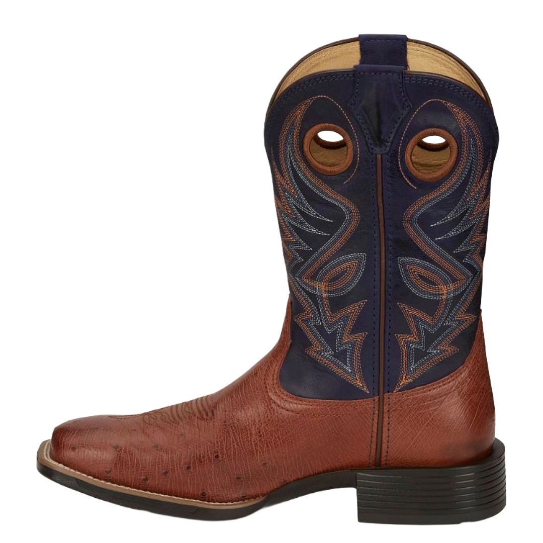 Justin Men's Roswell Blue 11" Smooth Ostrich Wide Square Toe Boots UN8751