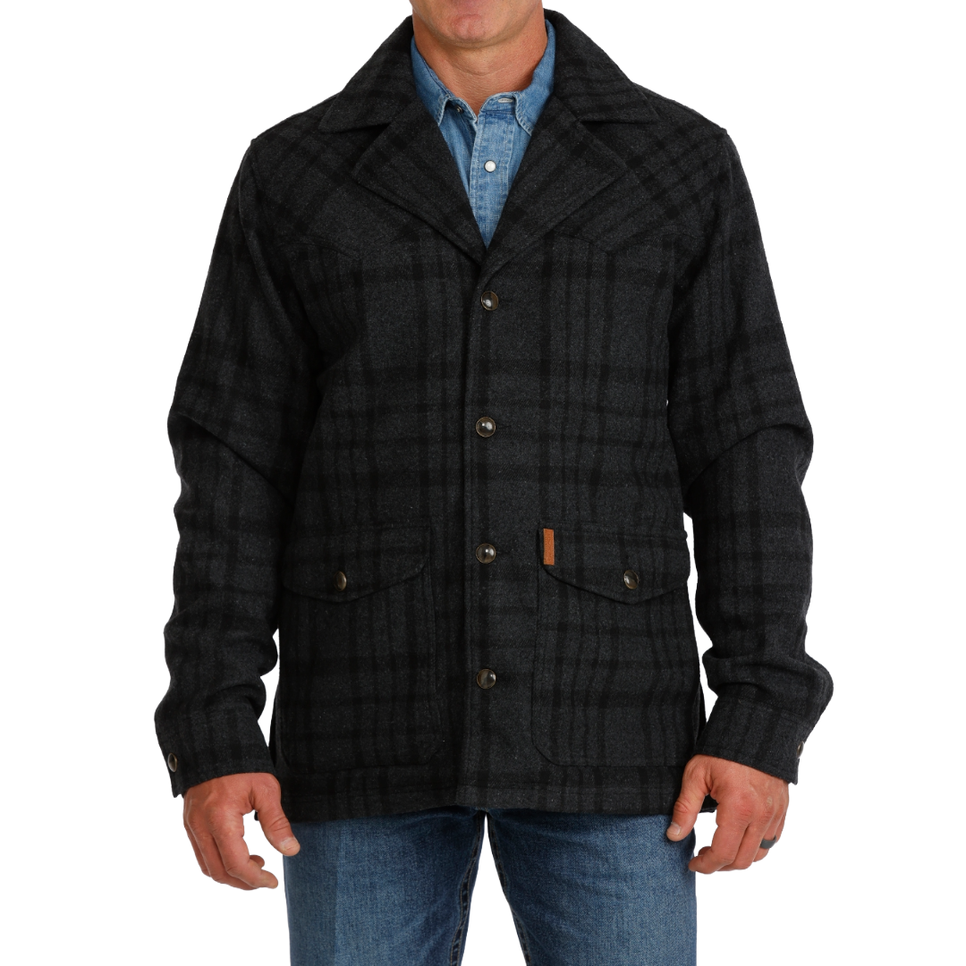 Cinch Men's Black Plaid Button Dress Coat MWJ1596003