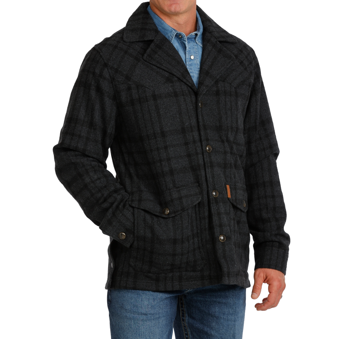 Cinch Men's Black Plaid Button Dress Coat MWJ1596003