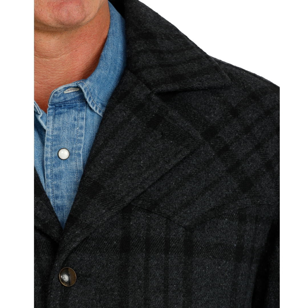 Cinch Men's Black Plaid Button Dress Coat MWJ1596003