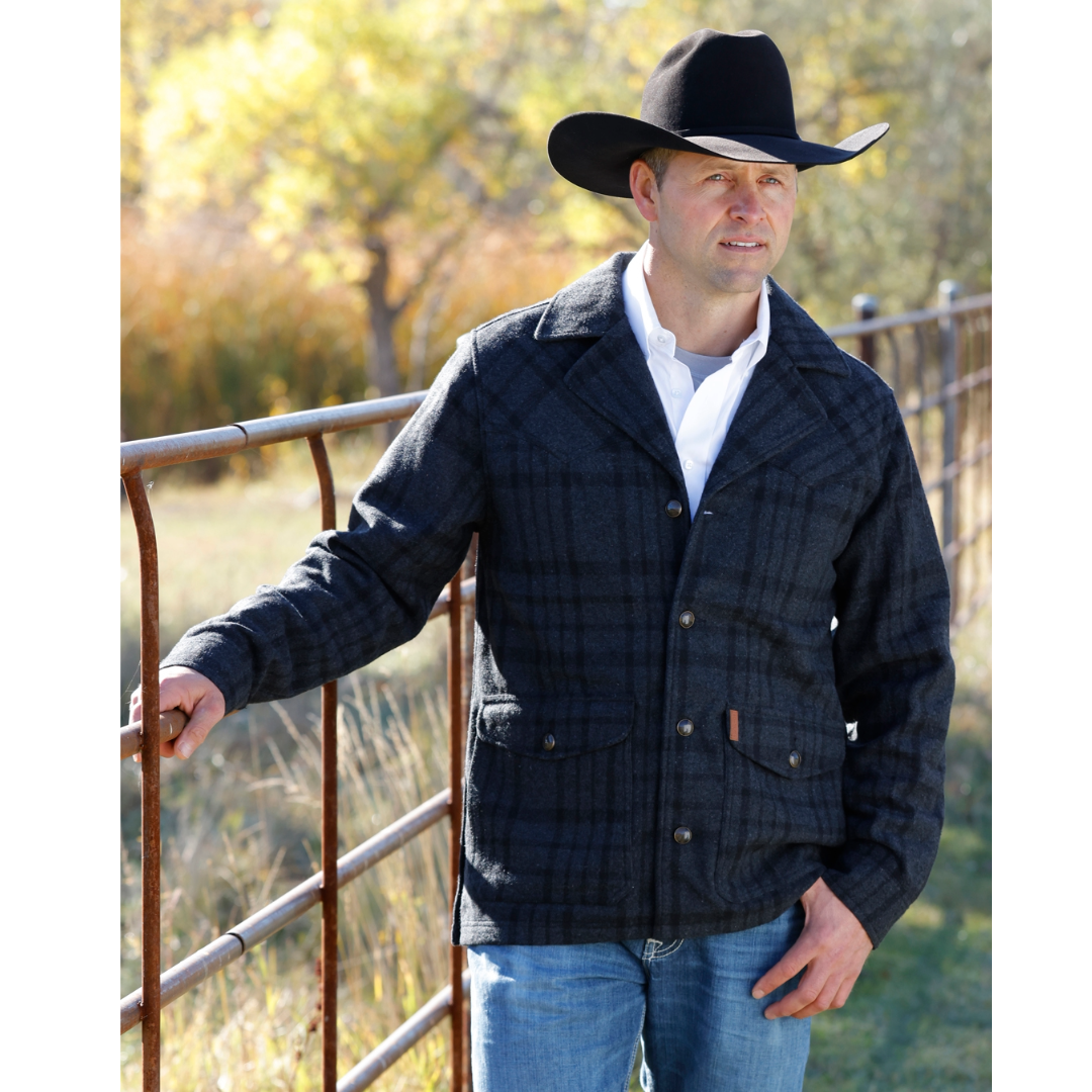 Cinch Men's Black Plaid Button Dress Coat MWJ1596003