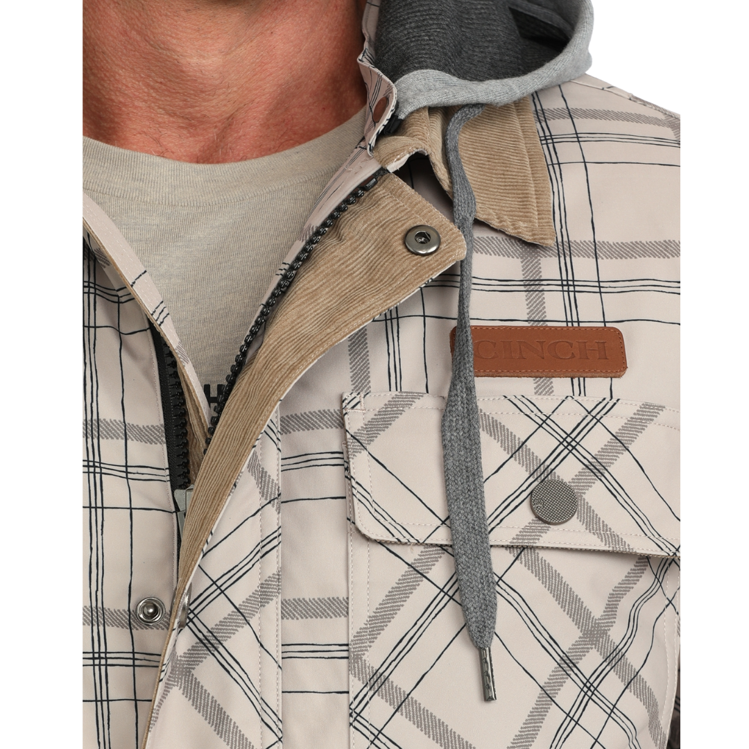Cinch Men's Stone Plaid Removable Hood Barn Coat MWJ1069004