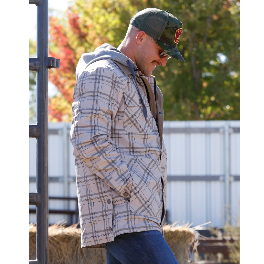 Cinch Men's Stone Plaid Removable Hood Barn Coat MWJ1069004