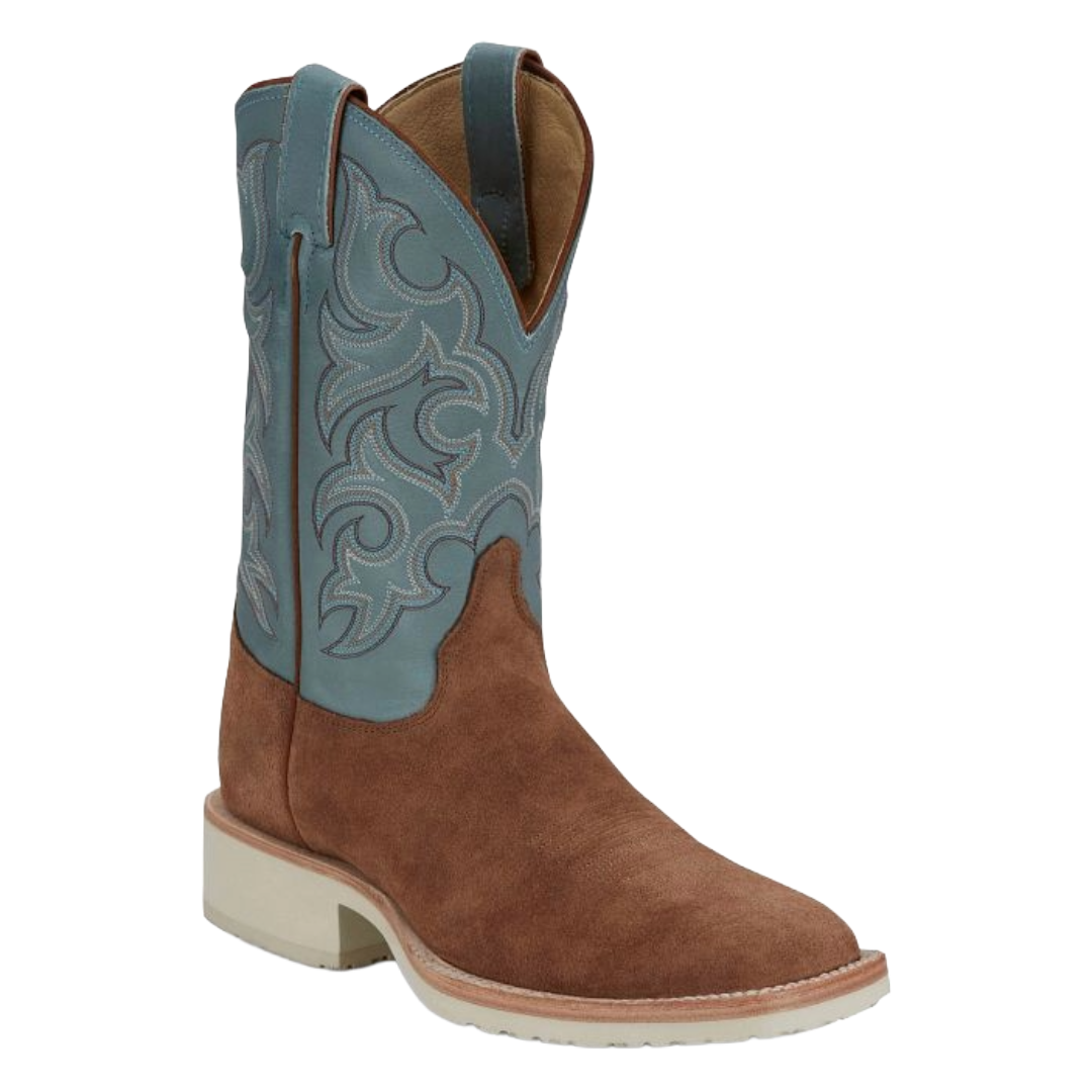 Justin Men's Alamo 11" Sky Blue & Honey Tan Roughout Western Boot BR390