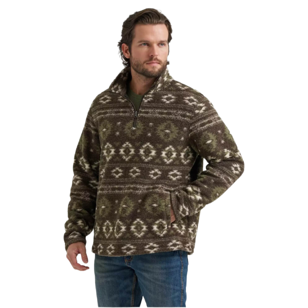 Wrangler Men's Black Olive Aztec 1/4 Zip Sherpa Pullover 112382936
