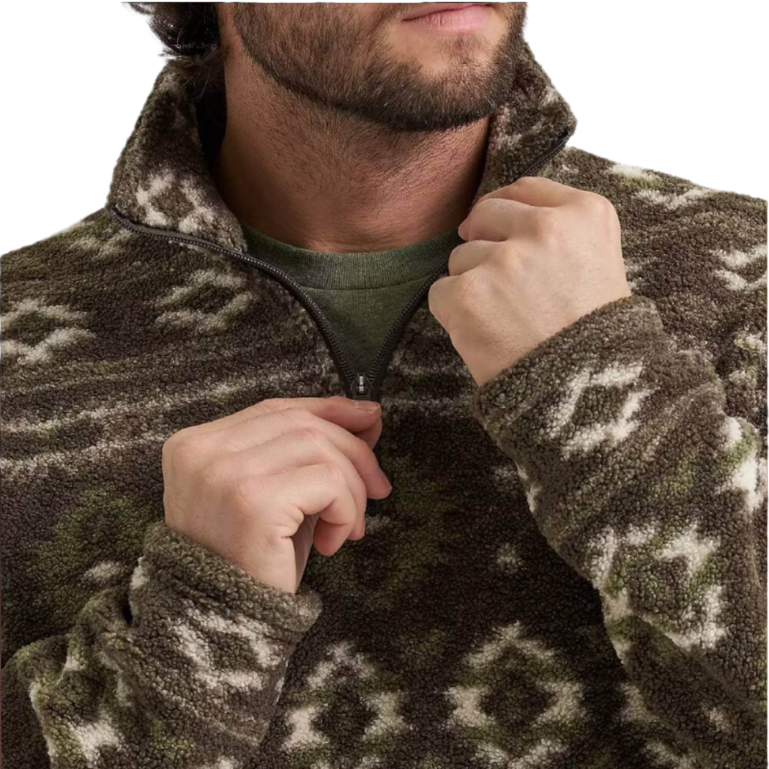 Wrangler Men's Black Olive Aztec 1/4 Zip Sherpa Pullover 112382936