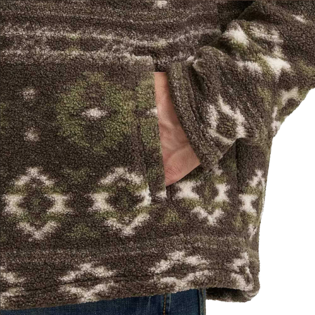 Wrangler Men's Black Olive Aztec 1/4 Zip Sherpa Pullover 112382936